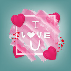 white love message paper  on pink hearts   with White frame for Design on blue background,Valentine's day,Vector illustration eps 10