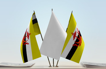 Two flags of Brunei with a white flag in the middle