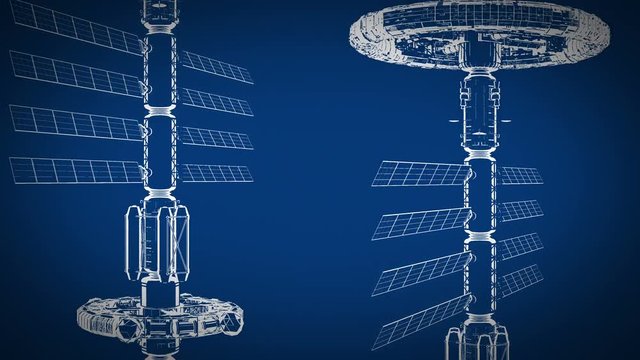 Blueprint animated, abstract technical drawing moves vertically, seamless loop, cg animation