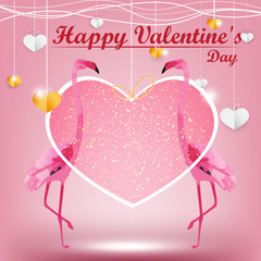 Lover pink Flamingo with pink Heart on pink background and  love message for Design,Valentine's day,Vector illustration eps 10