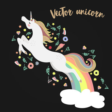 Vector image happy unicorn on black background