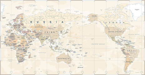 Fototapeta na wymiar Vintage Political World Map Pacific Centered
