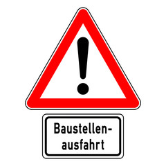 ncsc29 NewCombinationSignCaution ncsc - rsas8 RoadSignAdditionalSign rsas - Verkehrszeichen StVO - Achtung - Ausrufezeichen / dreieckig - Zusatzzeichen 1007-33 Text: Baustellenausfahrt - xxl g5856