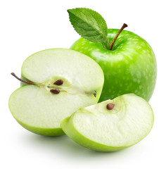 green apple with leaf
