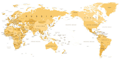 Fototapeta premium Vintage Political World Map Pacific Centered