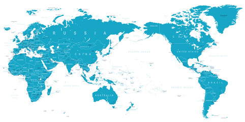 Obraz premium Polityczna mapa świata Pacific Centered