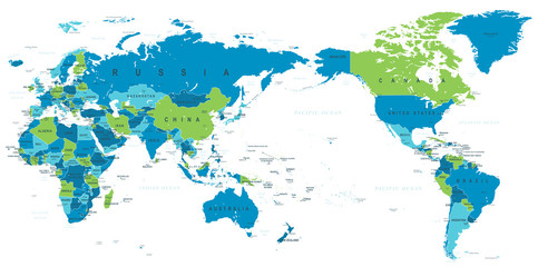 Obraz na płótnie Canvas Political World Map Pacific Centered