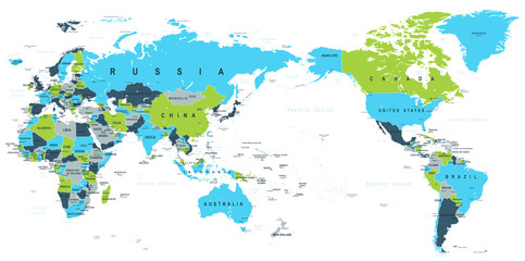 Fototapeta premium Political World Map Pacific Centered