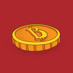 Bitcoin sign icon in sketch style. Vector illustration.