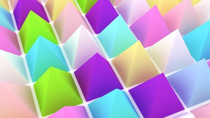 Holographic pyramids background. 3d illustration. Multicolor wallpaper. Smooth pastel texture. Spikes abstract. Sharp objects. 3d rendering backdrop.