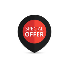 Special sale banner. Sticker in the style of the symbol of the mark on the map for the black Friday. Special discounts in stores. Vector illustration