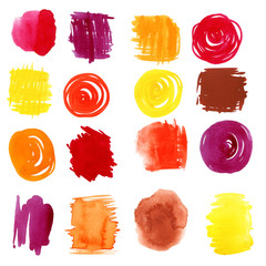 Watercolor elements for design.Hand drawn abstract colorful paint stains.
