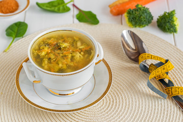 Vegetarian soup with broccoli and vegetables.