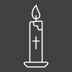 Easter candle line icon, easter and holiday, flame sign vector graphics, a linear pattern on a black background, eps 10.