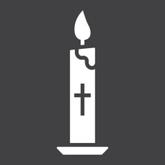 Easter candle glyph icon, easter and holiday, flame sign vector graphics, a solid pattern on a black background, eps 10.
