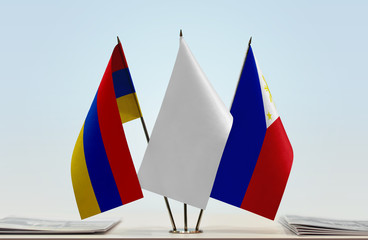 Flags of Armenia and Philippines with a white flag in the middle