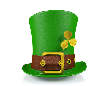 St. Patrick's Day Leprechaun Hat with Clover Isolated, 3D Rendering