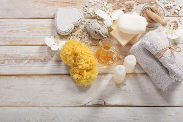 wooden heart with body olive facial mask with natural soap and pumice with place for tekst