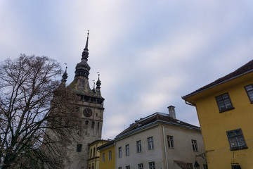 The clock tower of Sighisoara with sky in the background