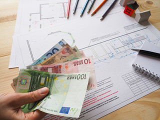 Euro money for an architectural project.
