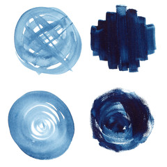 Blue watercolor bubbles. Web elements for icons, banners, and labels. Isolated round shapes on white background.