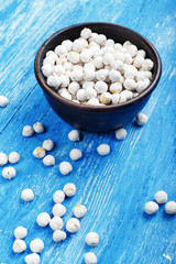 raw chickpeas in a plate