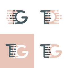 TG letters logo with accent speed pink and gray