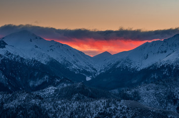 Winter mountain morning panorama, Tatra mountains