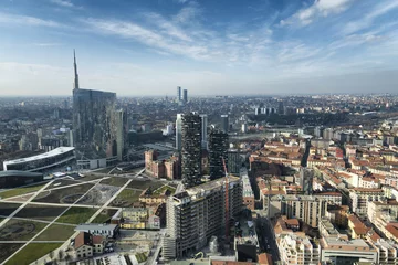 Papier Peint photo Milan Skyline de Milan et vue sur le quartier des affaires de Porta Nuova en Italie
