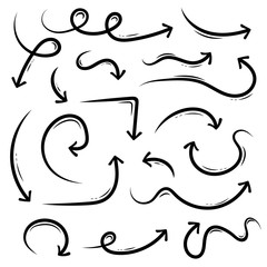 Creative vector illustration of black hand drawn arrows set isolated on transparent background. Art design grunge sketch handmade watercolor doodle. Abstract concept graphic element