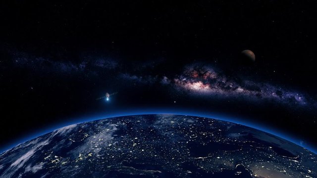 Radio satellite orbiting planet Earth. The footage is computer generated