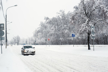 Car on snowy road
