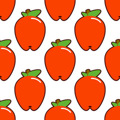 Apples. Seamless pattern with red apples on white. Fruit background Flat design Vector Illustration EPS
