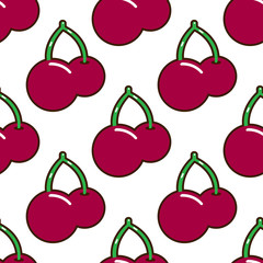seamless pattern cherries fruit food on white background vector wallpaper textile Illustration EPS