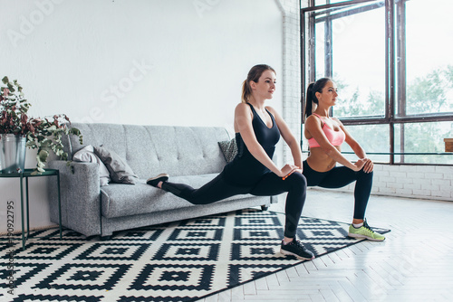 Fitness Women Doing Front Forward One Leg Step Lunge