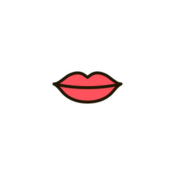 Outline Red Human Lips icon isolated on white background. Line Mouth symbol for website design, mobile application, ui. Editable stroke. Vector illustration. Eps10.