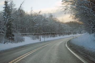Cleaned winter asphalt road.