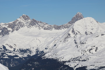 Skitourenparadies Bivio
Blick von Crap da Radons 2370m
auf Piz Mitgel 3158m, Tinzenhorn 3173m 
und Pizza Grossa 2938m.