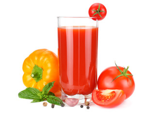 tomato juice isolated on white background. juice in glass