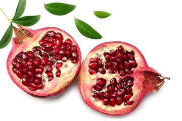 pomegranate fruit isolated on a white background top view