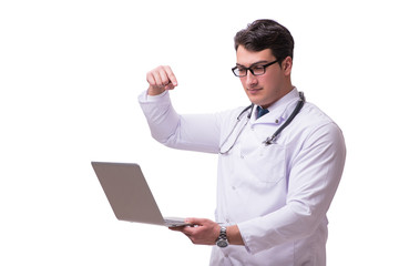 Doctor in telemediine mhealth concept on white