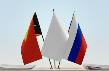  Flags of East Timor and Russia with a white flag in the middle