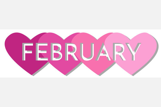 February Single Word With Hearts Banner Vector Illustration 3