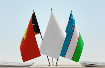  Flags of East Timor and Uzbekistan with a white flag in the middle