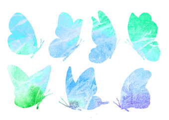 A set of abstract images of a blue butterfly.