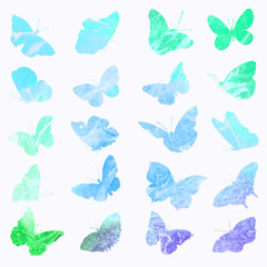 Silhouettes of butterflies in watercolor.