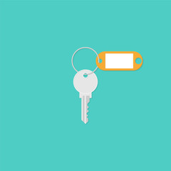 Key with a blank key-tag. Illustration in flat style