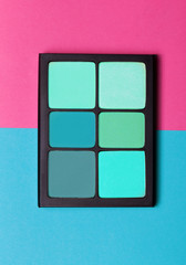 Palette of colorful eyeshadows from high view