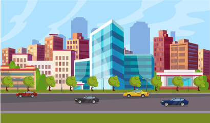 Beautiful view of the modern city. Vector illustration.