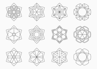 Set of abstract symmetric geometric shapes.